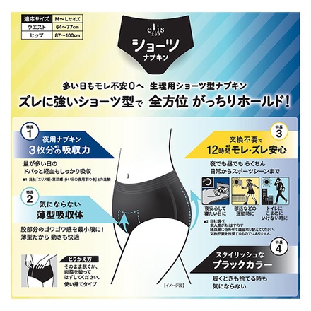 エリスショーツ M~Lサイズ 昼・夜 ⾧時間用 ブラックカラー 2枚